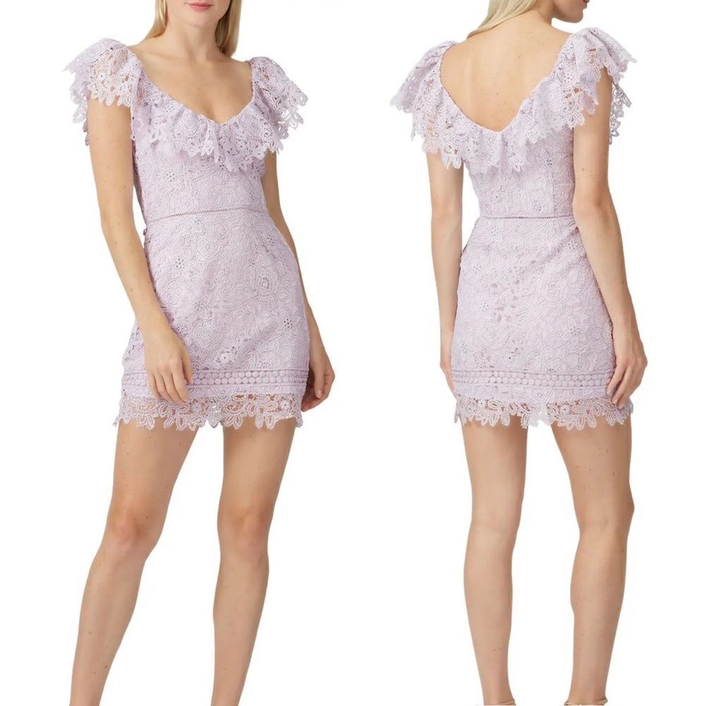 Saylor Adwoa Lilac Lace Overlay Flutter Sleeve Mini Dress Sz M